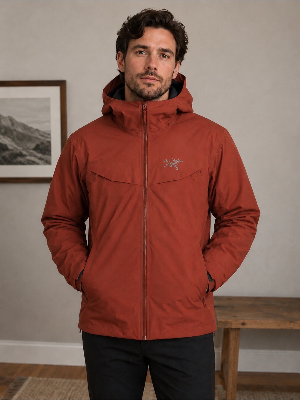 Arc'teryx Men's Rust Red Hooded Performance Shell Jacket